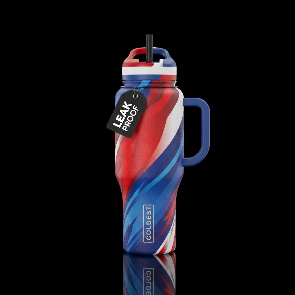Charismatic red white blue of color water bottle design