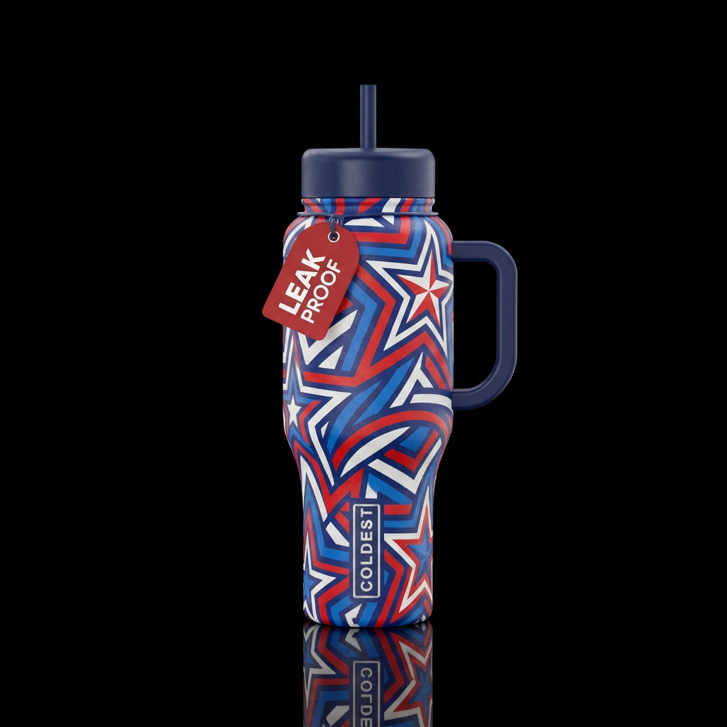 Charismatic red white blue of color water bottle design