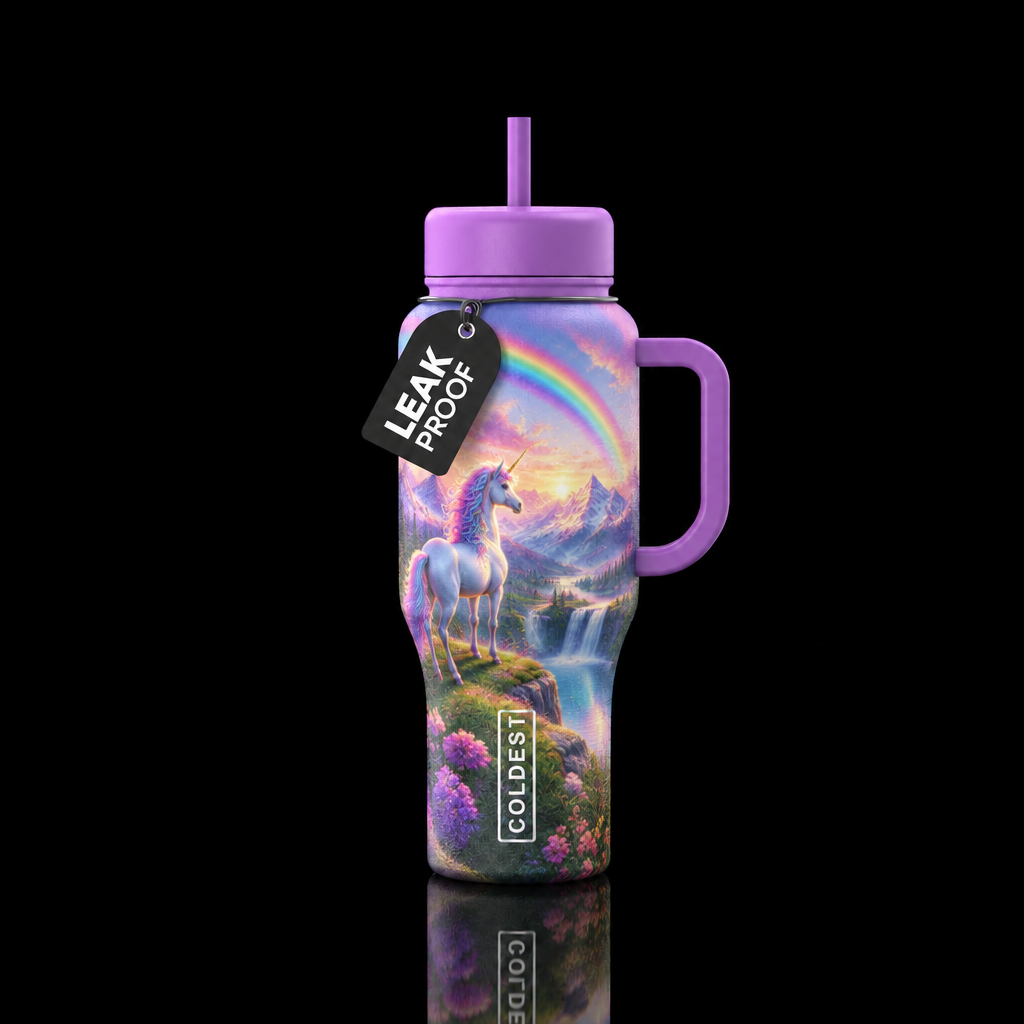 Rainbow unicorn valley water bottle design