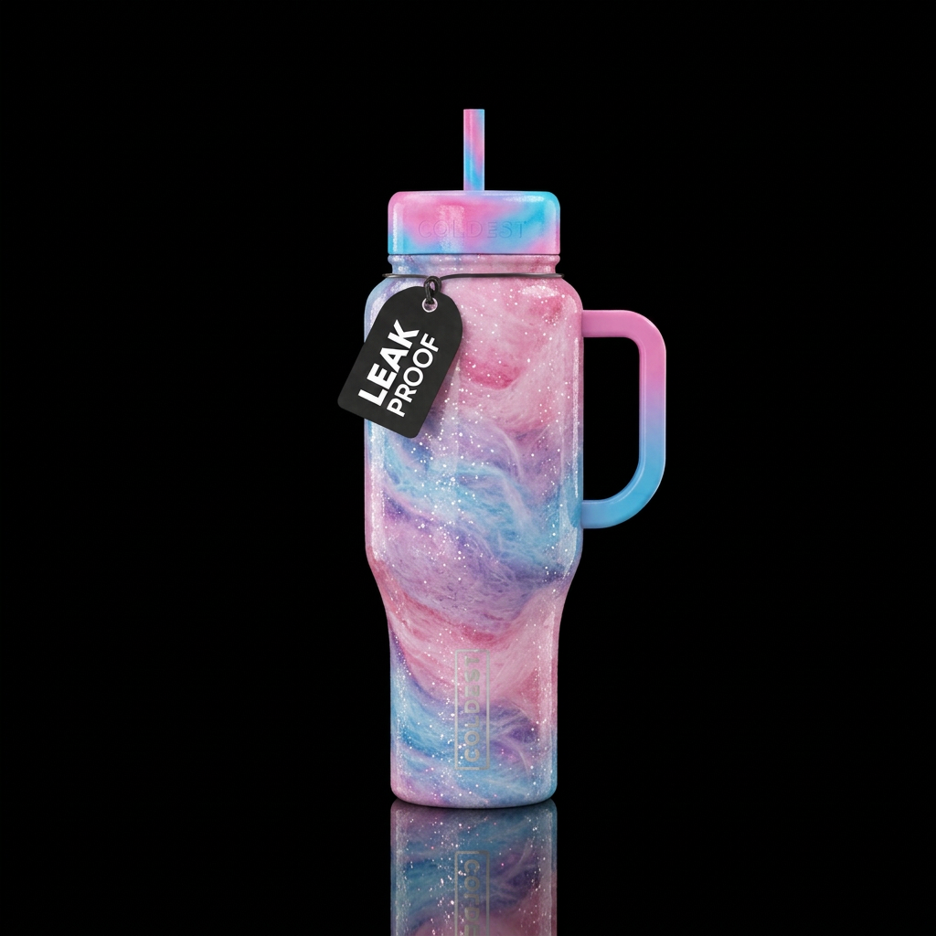 Cotton candy, sparkly, shiny, realism, seamless, v... water bottle design