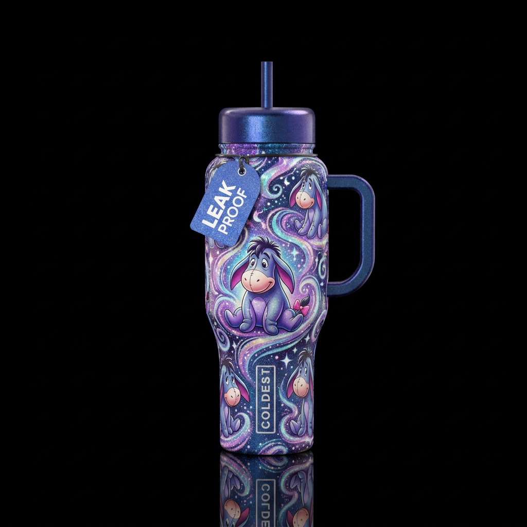Eeyore, sparkly, shiny, magic, seamless, swirls sa... water bottle design