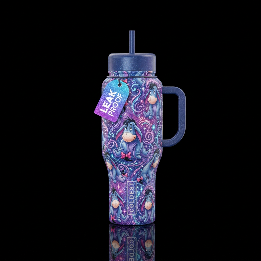 Eeyore, sparkly, shiny, magic, seamless, swirls sa... water bottle design