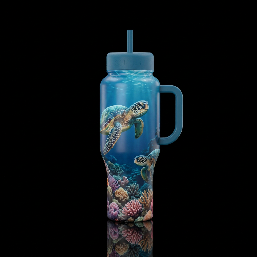 beautiul, vibrant, seamless, ocean,, realism, sea ... water bottle design