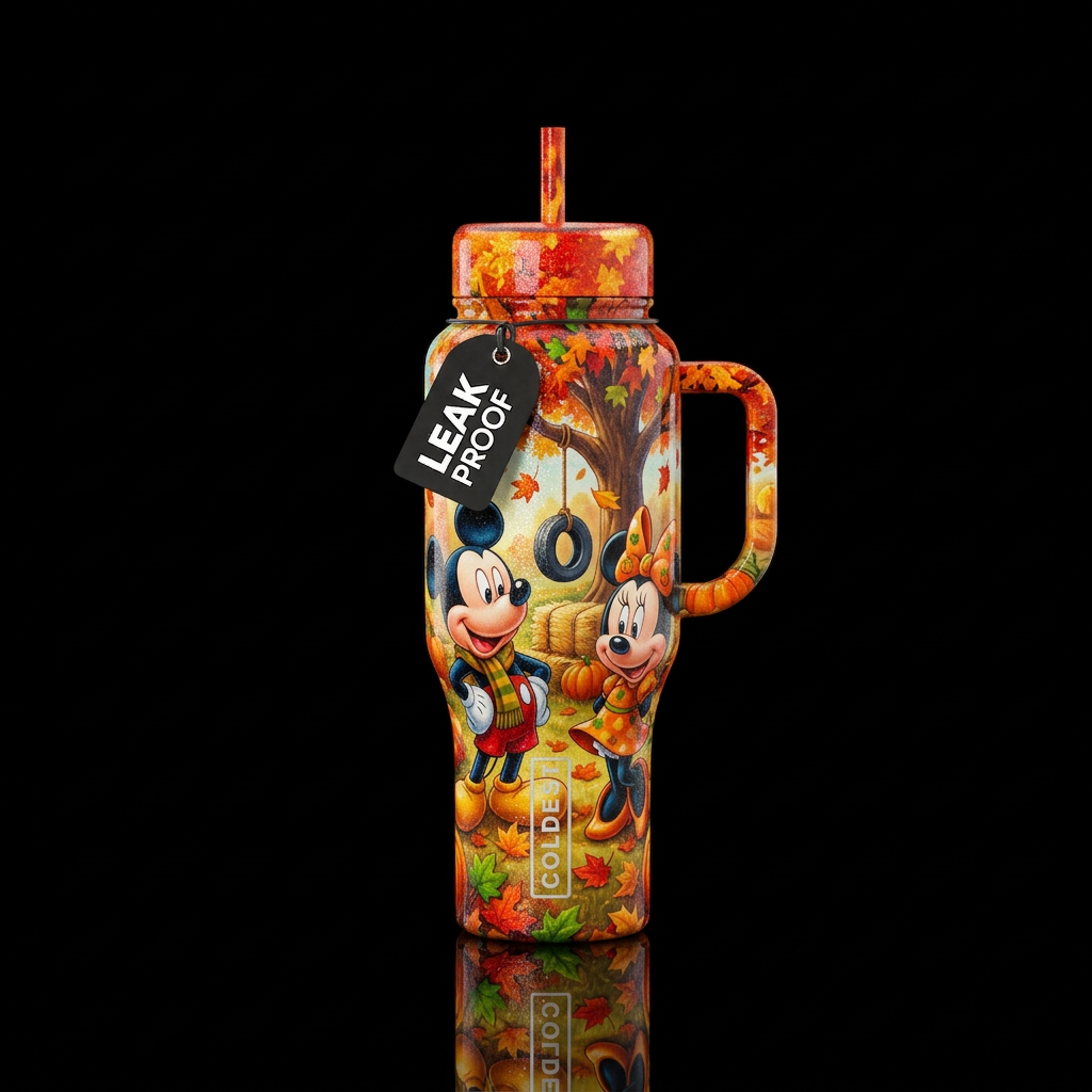 Mickey and minnie mouse ,, sparkly, shiny, vibrant... water bottle design