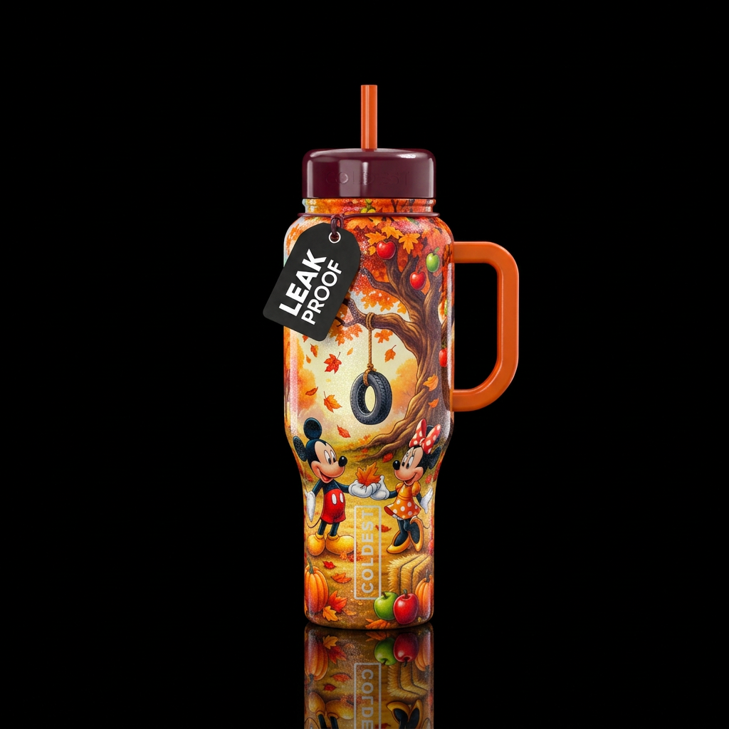 Mickey and minnie mouse ,, sparkly, shiny, vibrant... water bottle design