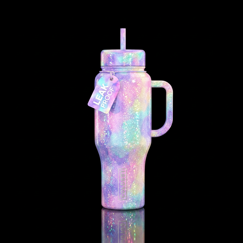 sparkly, shiny, vibrant, seamless, watercolor, vio... water bottle design
