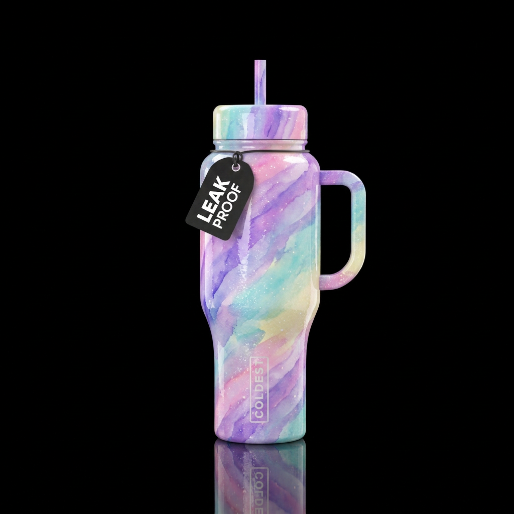 sparkly, shiny, vibrant, seamless, watercolor, vio... water bottle design