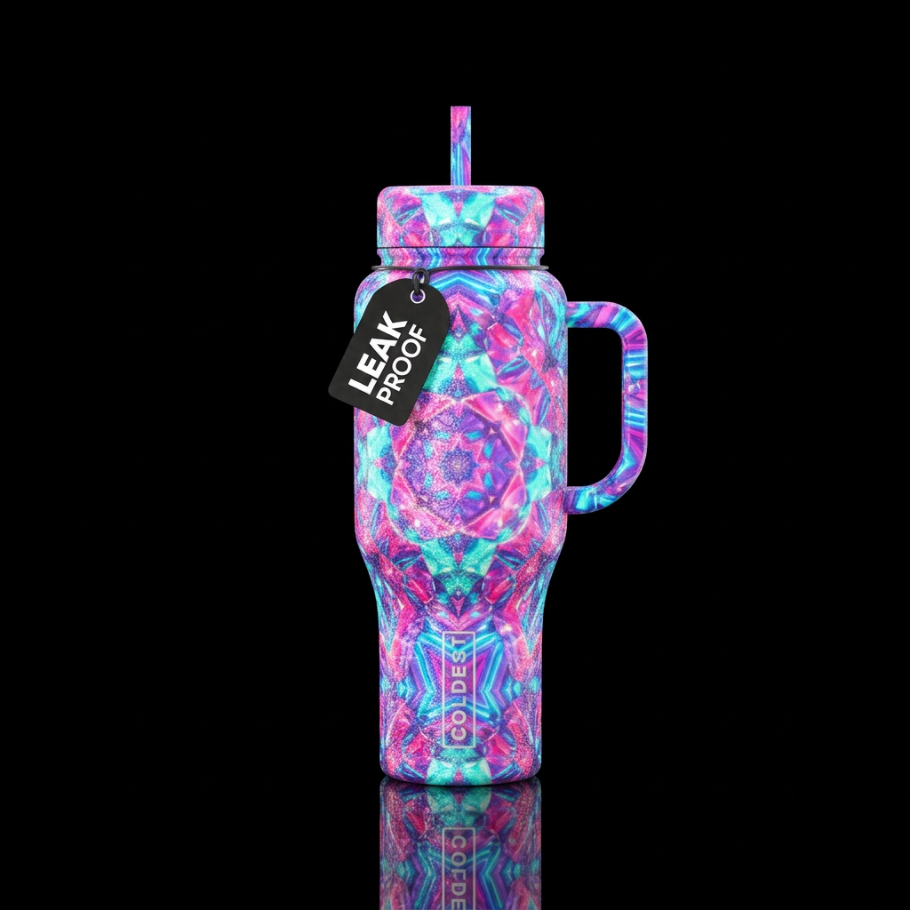 sparkly, glowie, shiny, vibrant, realism, seamless... water bottle design