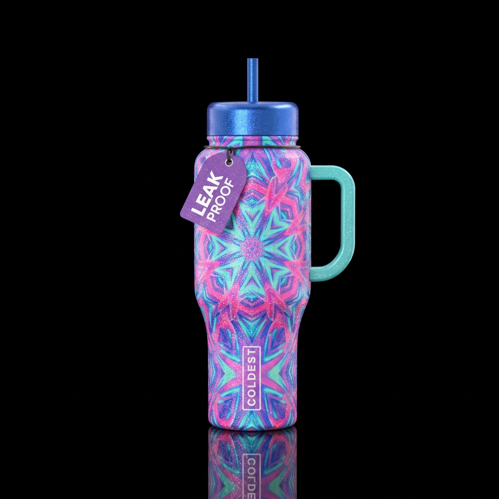 sparkly, glowie, shiny, vibrant, realism, seamless... water bottle design