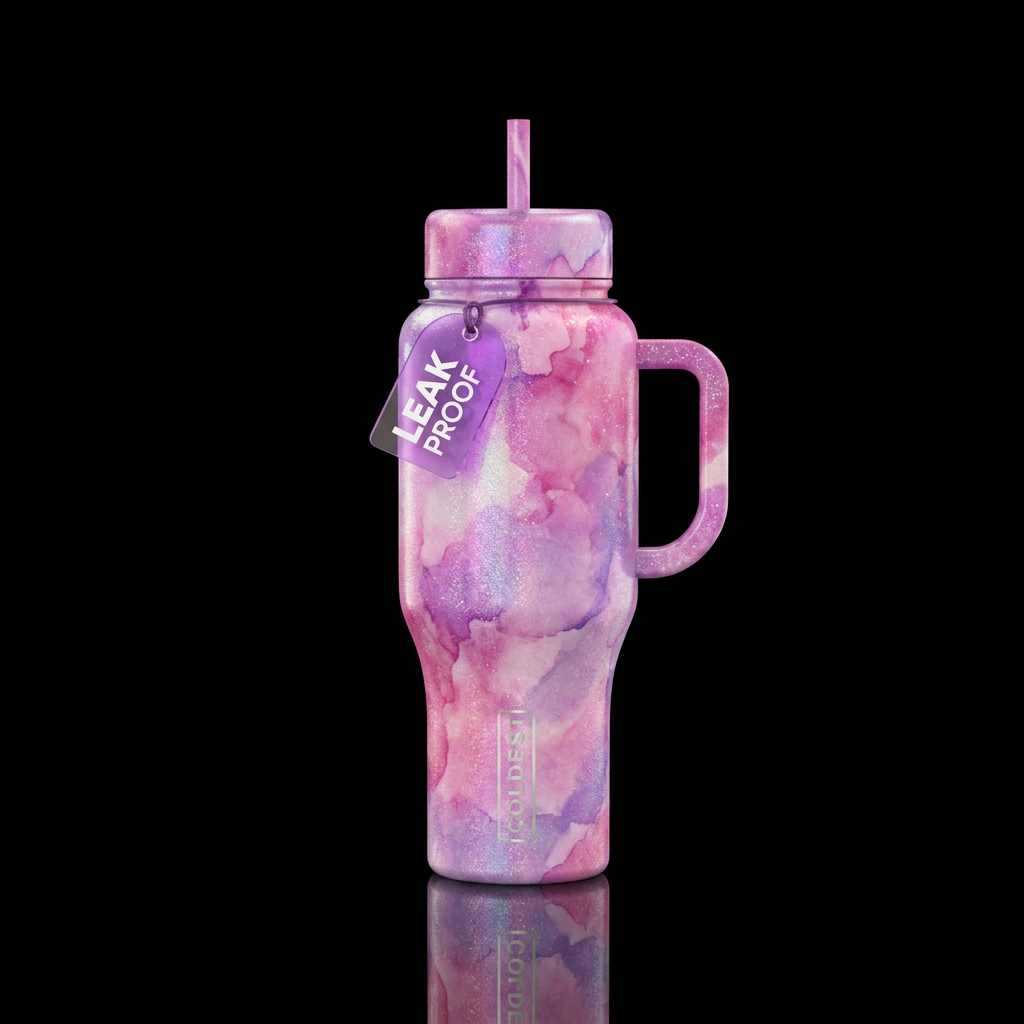 sparkly, shiny, seamless, watercolor, vibrant, sha... water bottle design