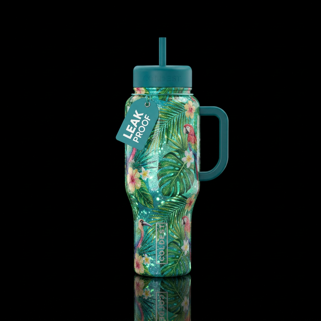 vibrant, seamless, shiny, sparkly, glowie, tropica... water bottle design