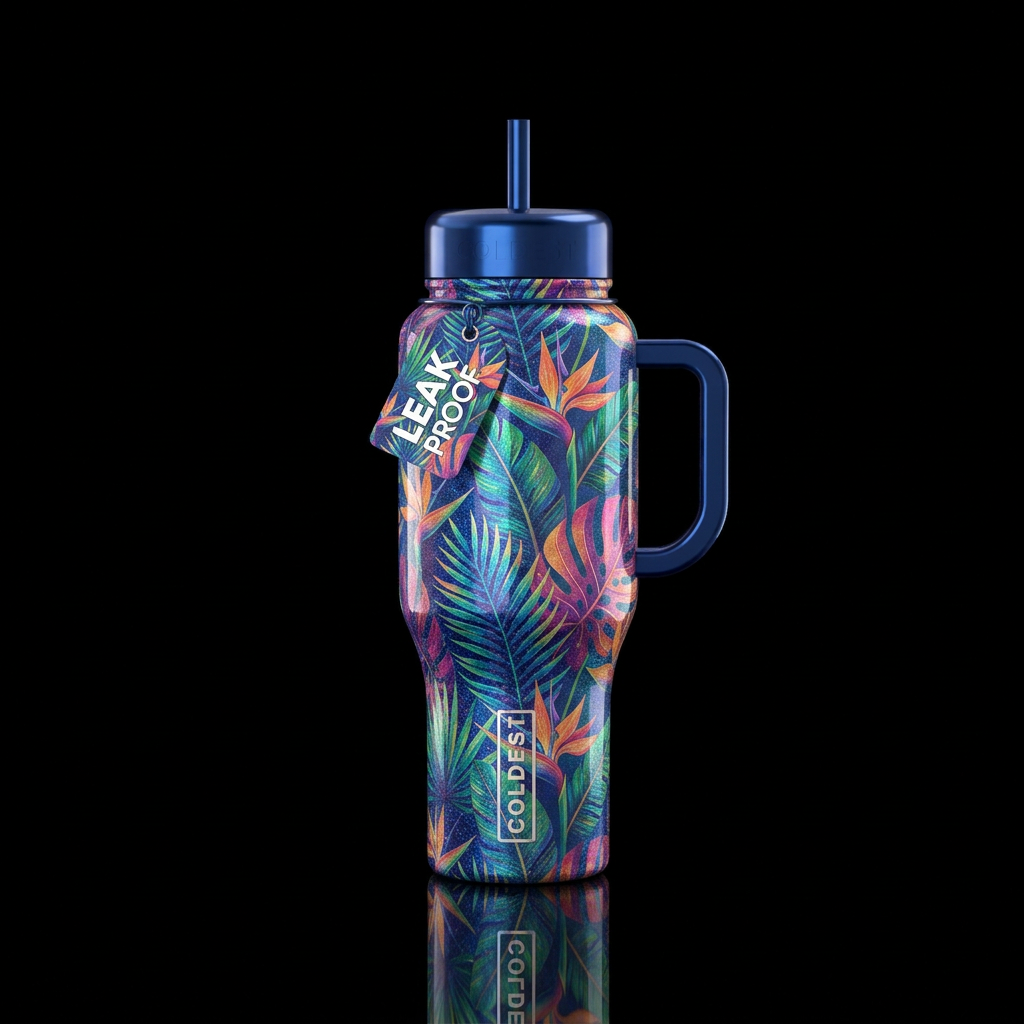 vibrant, seamless, shiny, sparkly, glowie, tropica... water bottle design