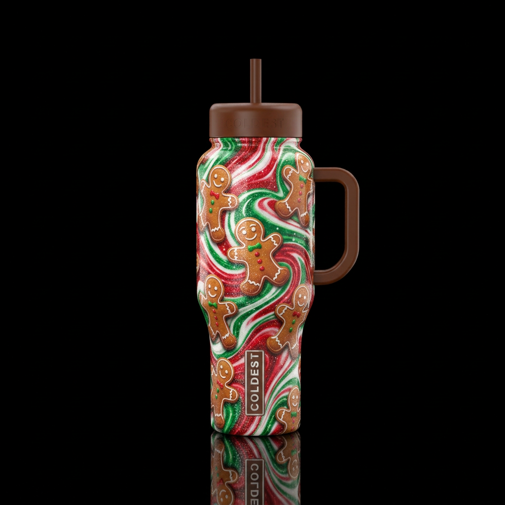 sparkly, shiny, seamless, realism, swirls, gingerb... water bottle design