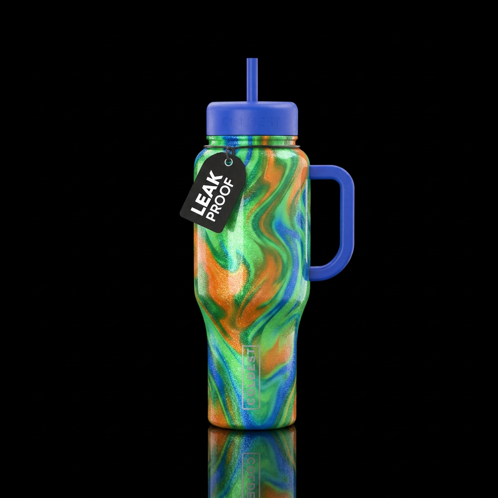 glowie, sparkly, shiny, vibrant, happy mood, seaml... water bottle design
