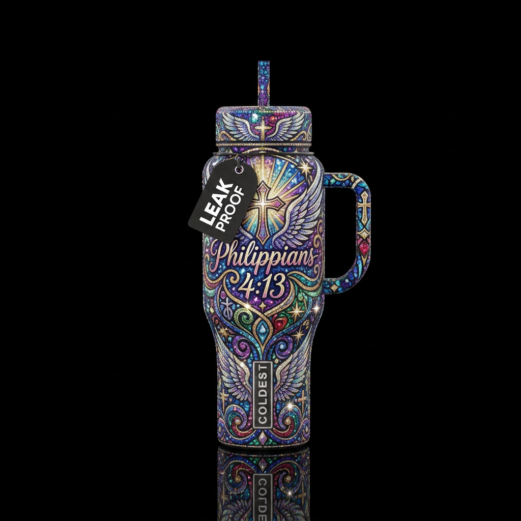 Philippians 4:13,, spiritual,, shiny, sparkly, vib... water bottle design