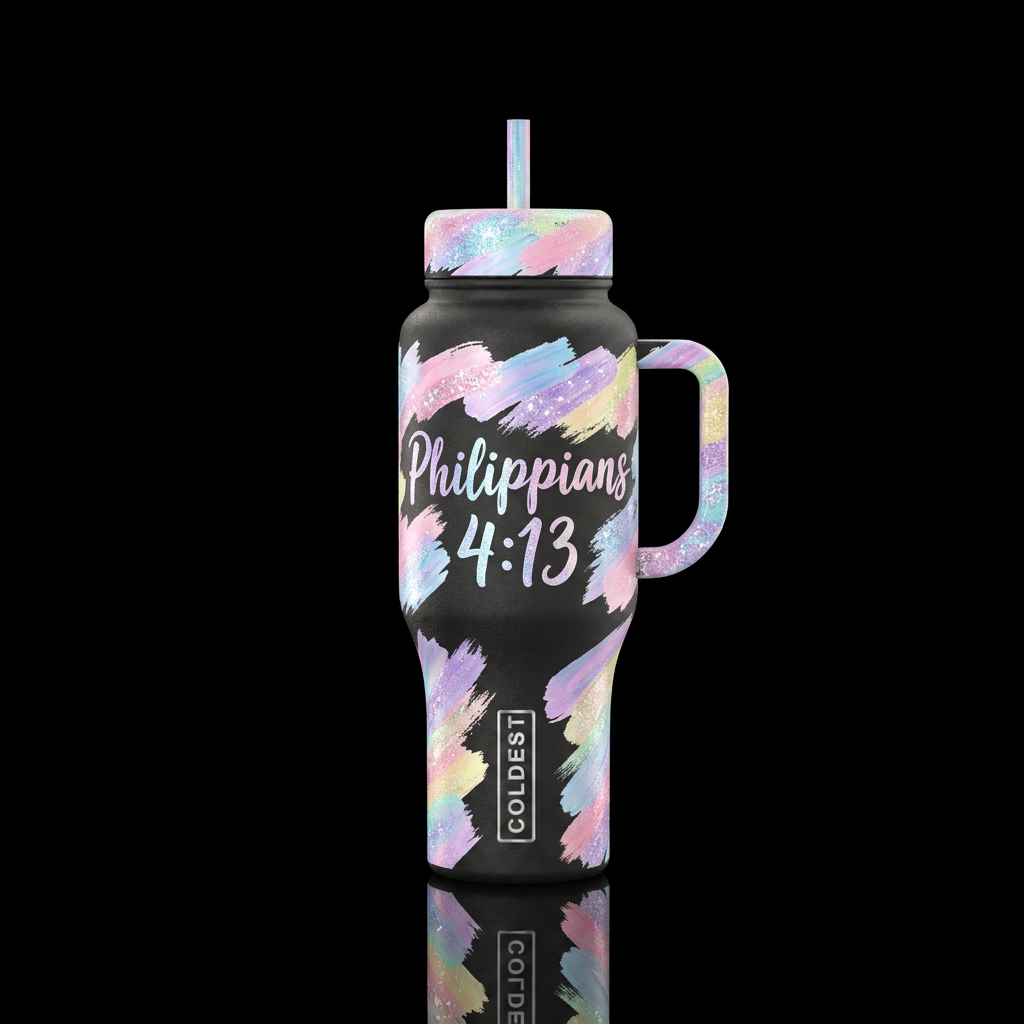 Phiilippians  4:13, brush stroke, sparkly, shiny, ... water bottle design