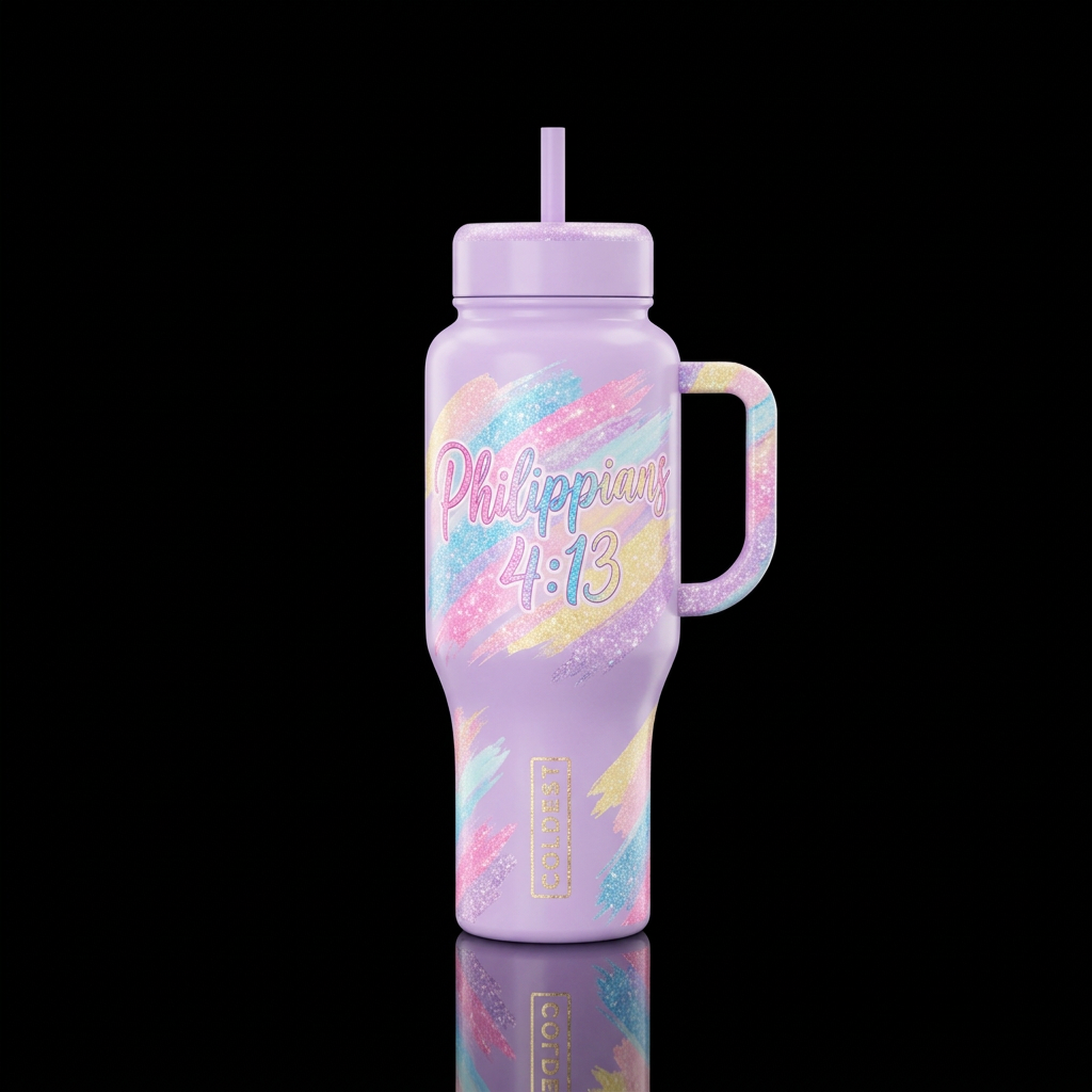 Phiilippians  4:13, brush stroke, sparkly, shiny, ... water bottle design
