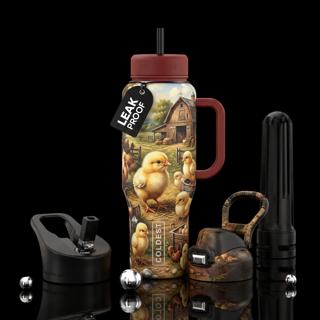 baby chickens, farm water bottle design
