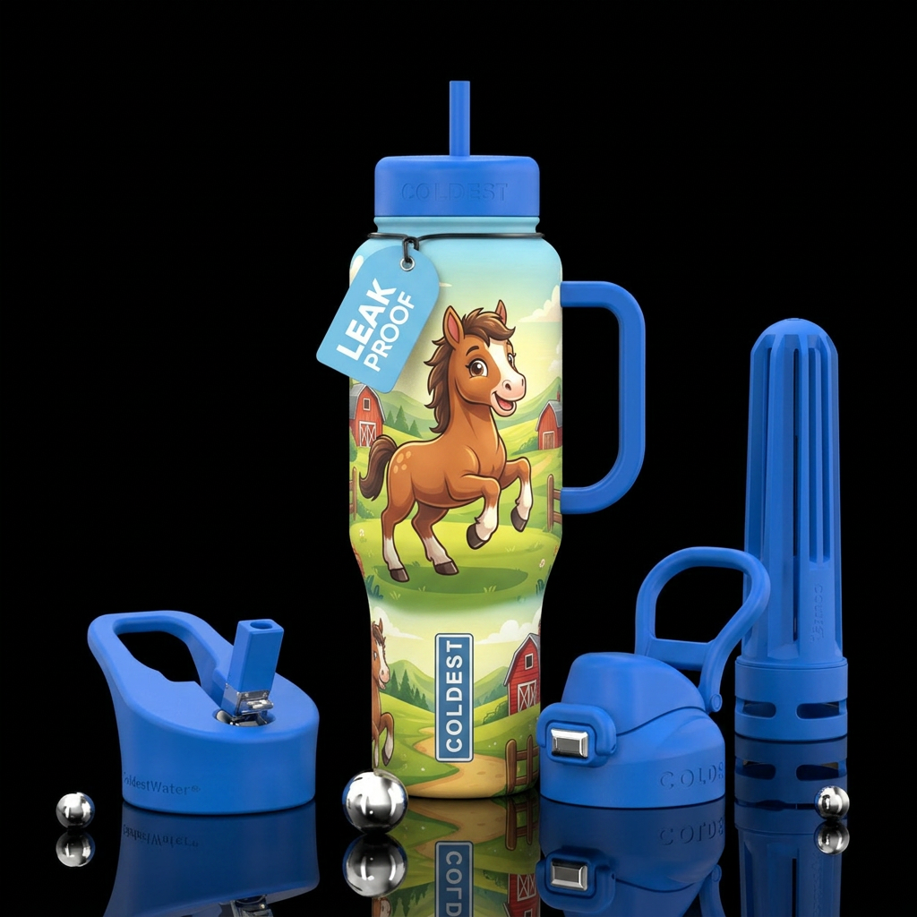 baby horse, farm,, cartoon water bottle design