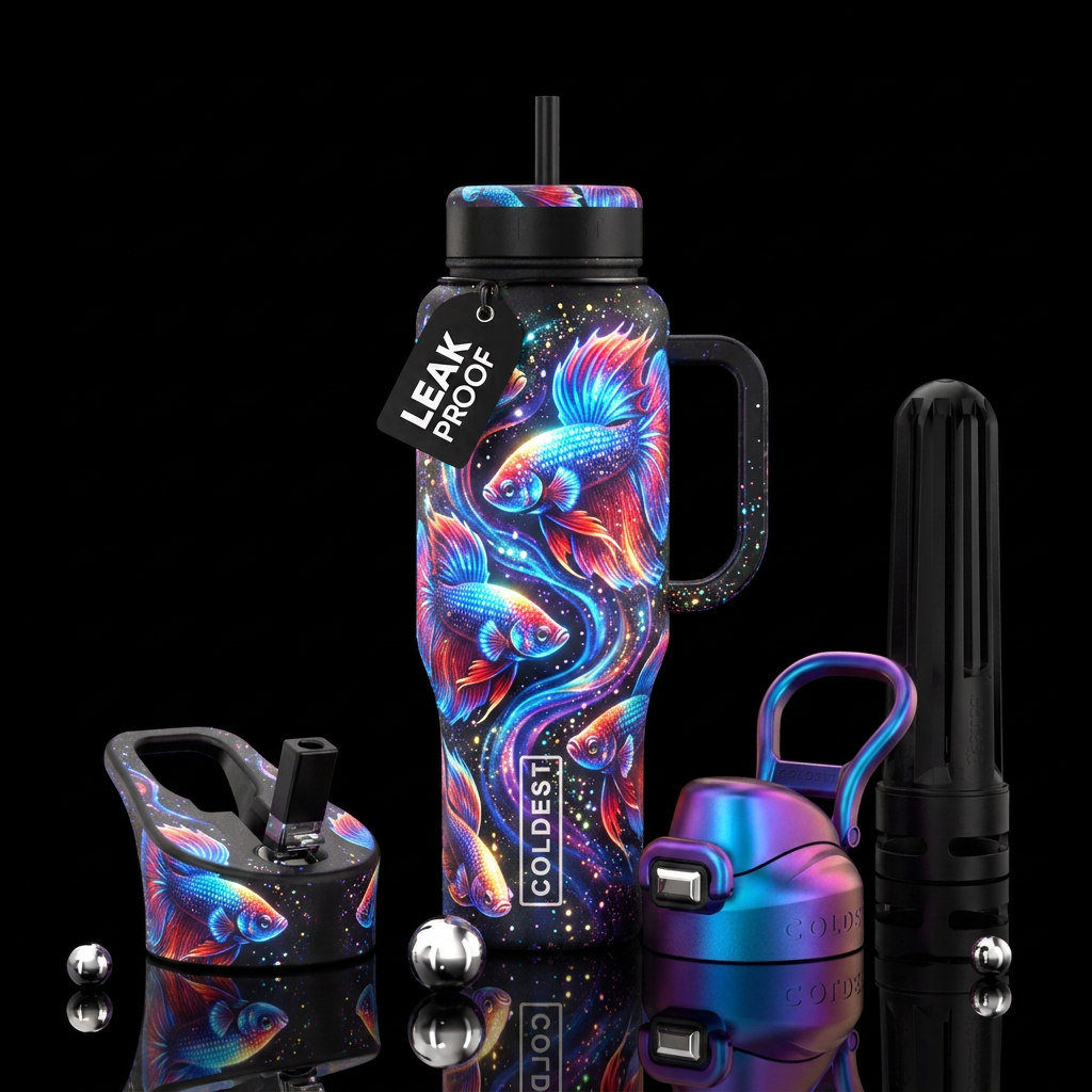 betta fish, glowie, sparkly, shiny water bottle design