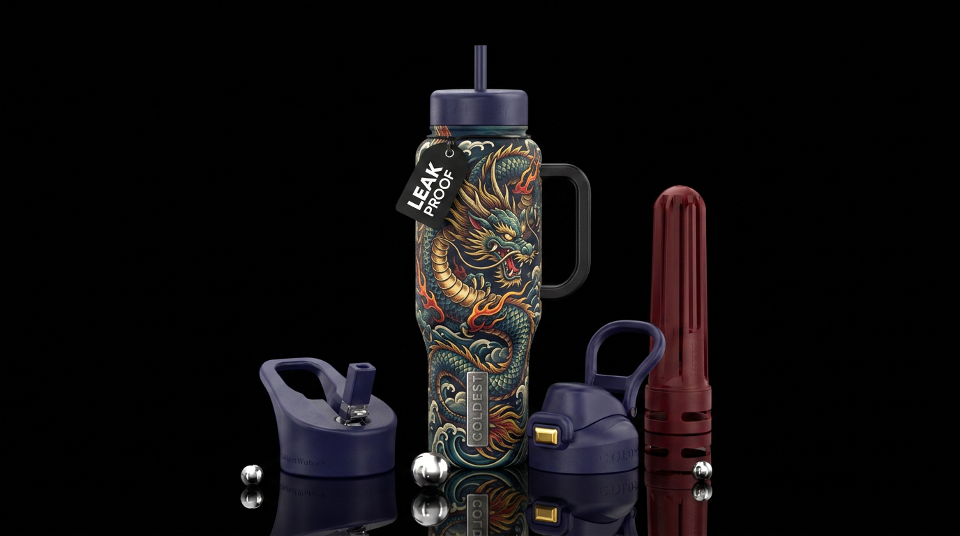 tattoo style, dragon, japanese water bottle design