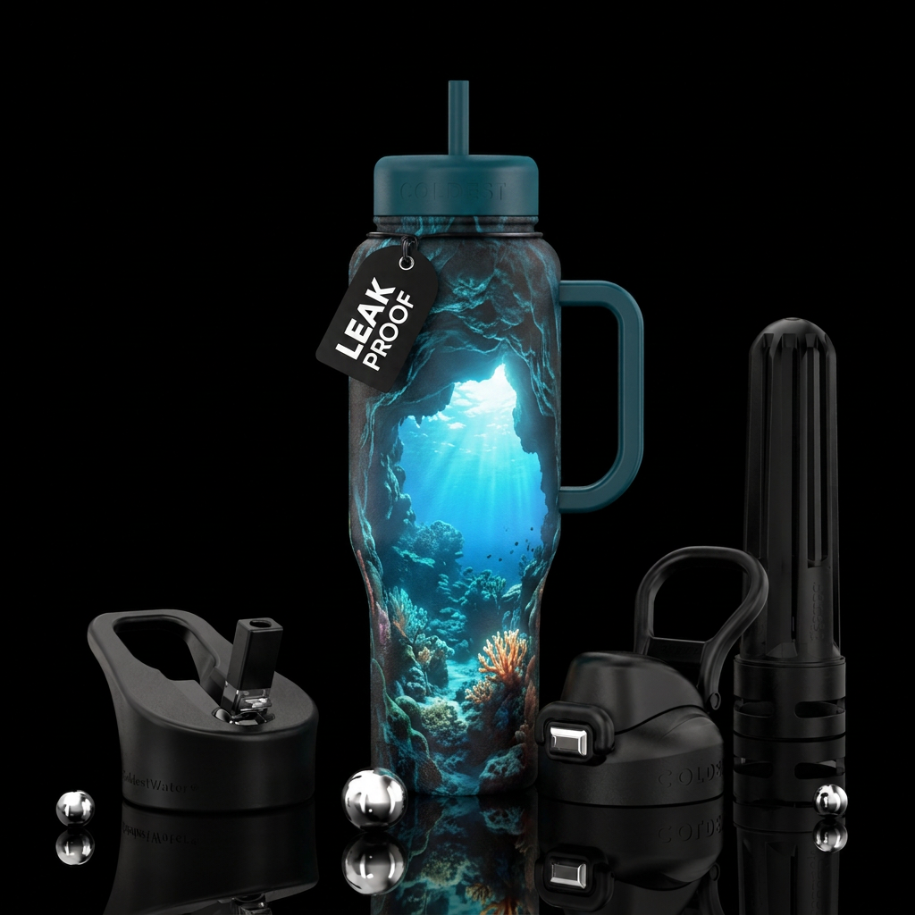 cave, ocean water bottle design