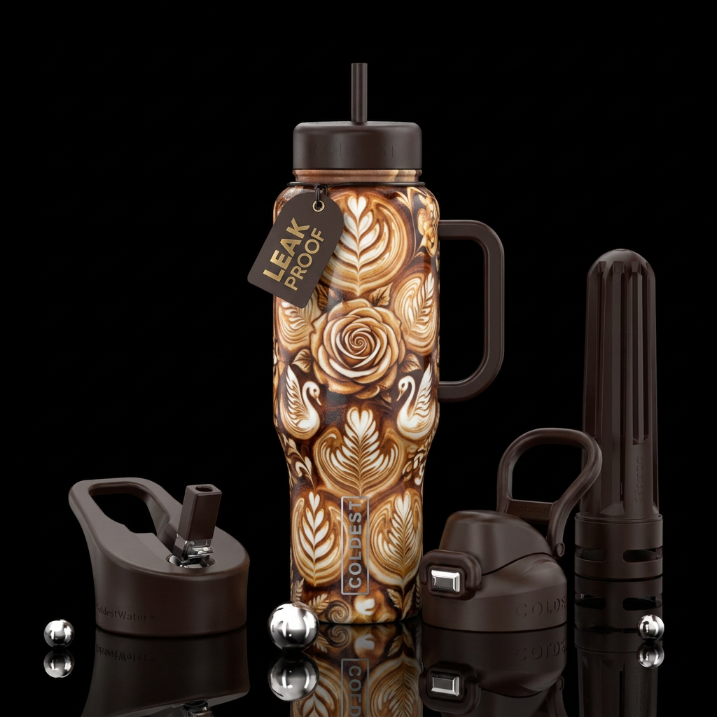 latte art, luxurious water bottle design