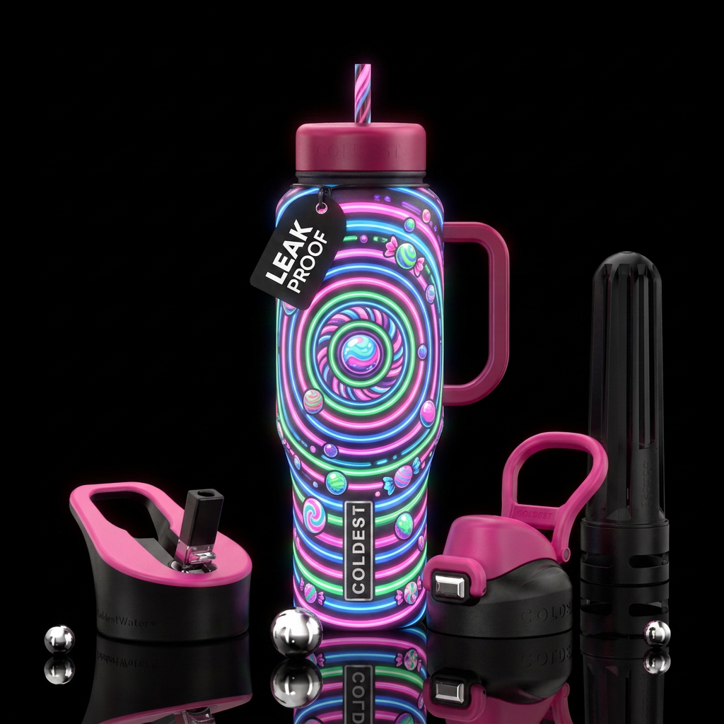 jawbreaker, cartoon, candy, glowie water bottle design