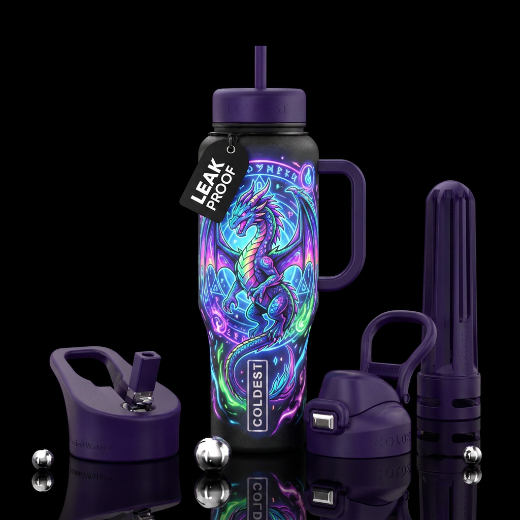 dragon, magic, cartoon, glowie water bottle design