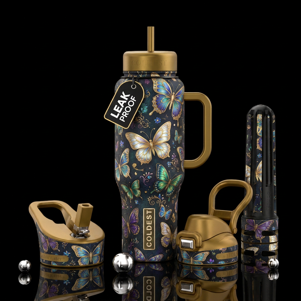 whimsical, butterfly, beautiul, luxurious water bottle design