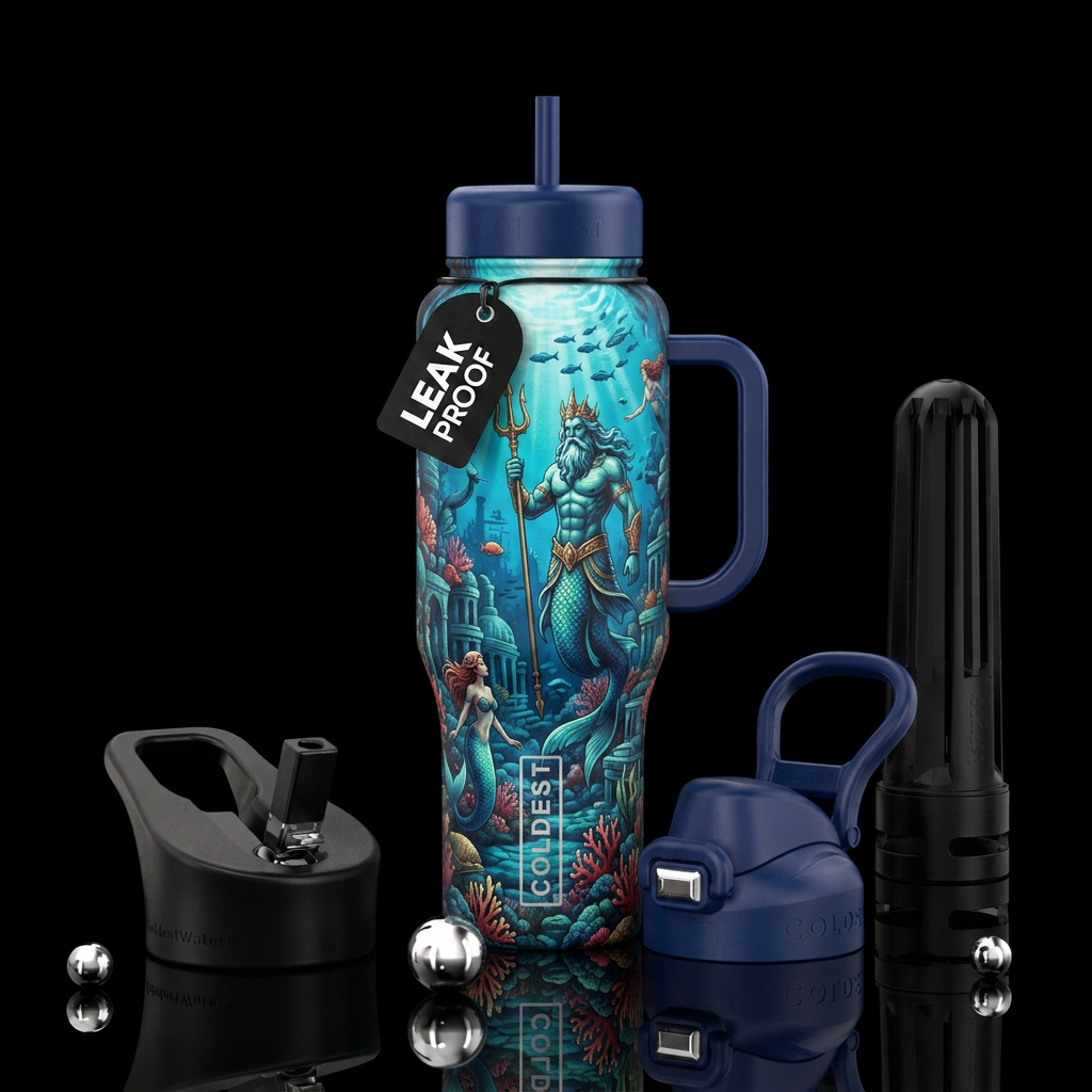 underwater city, mermaids, triton water bottle design