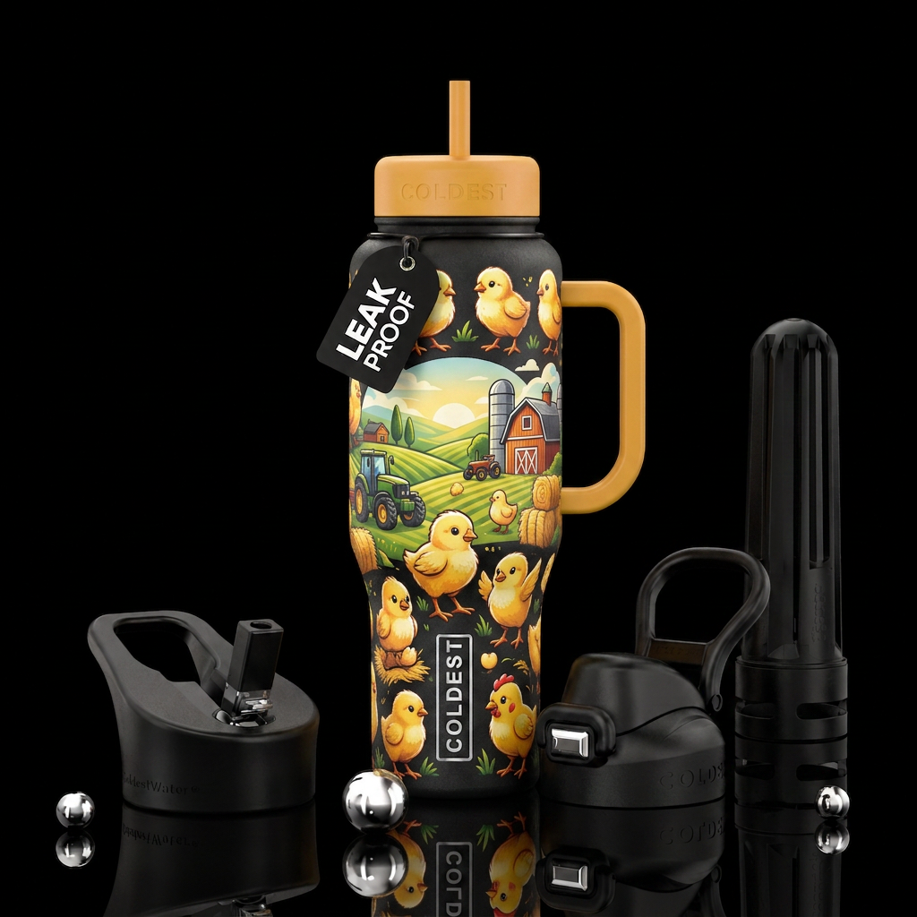baby chickens, farm water bottle design
