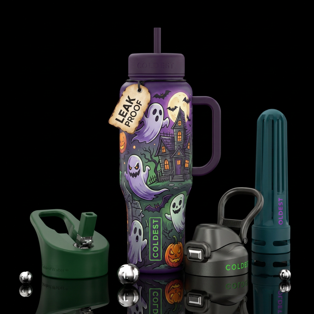haunted, cartoon water bottle design