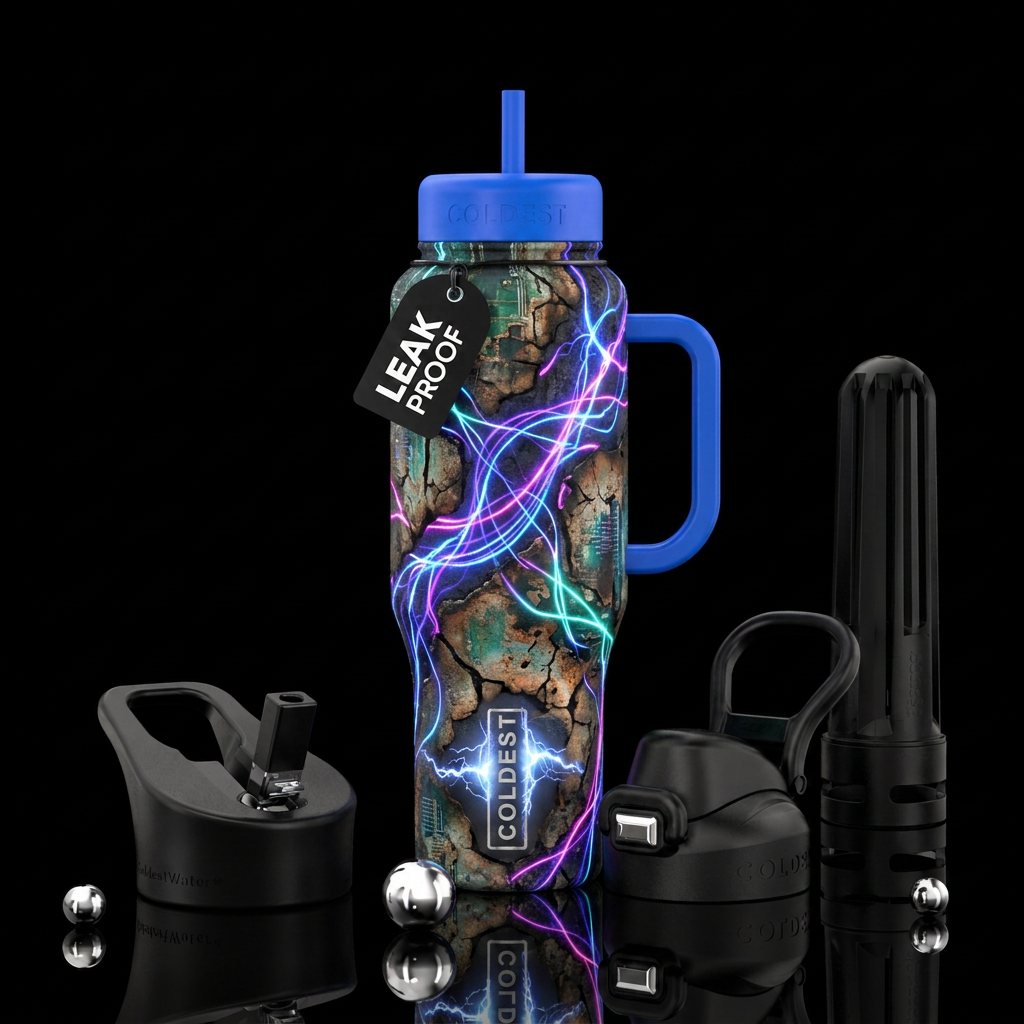 grunge, electric, realism water bottle design