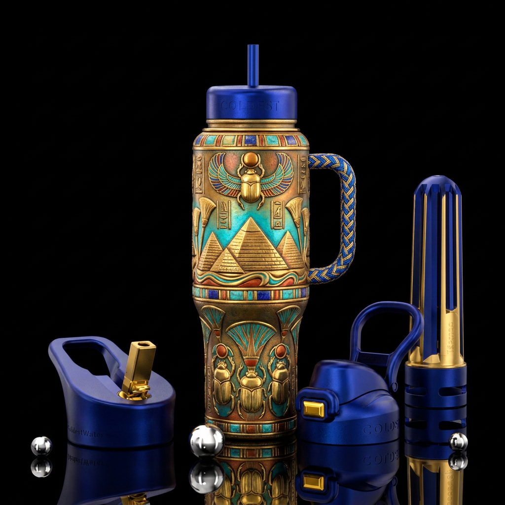 egyptian, pyramid, water bottle design