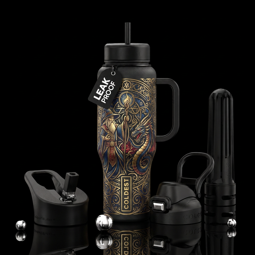 enchanting, dragon, magic, wizard water bottle design
