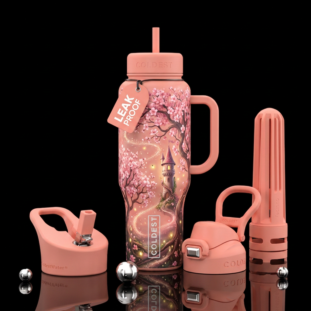 cherry blossom, fairy tale, magical water bottle design