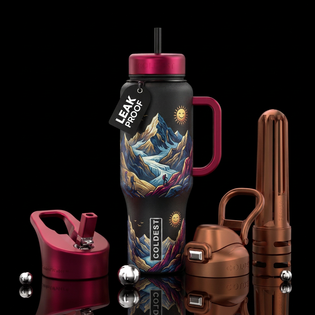 mountaineering, happy mood water bottle design