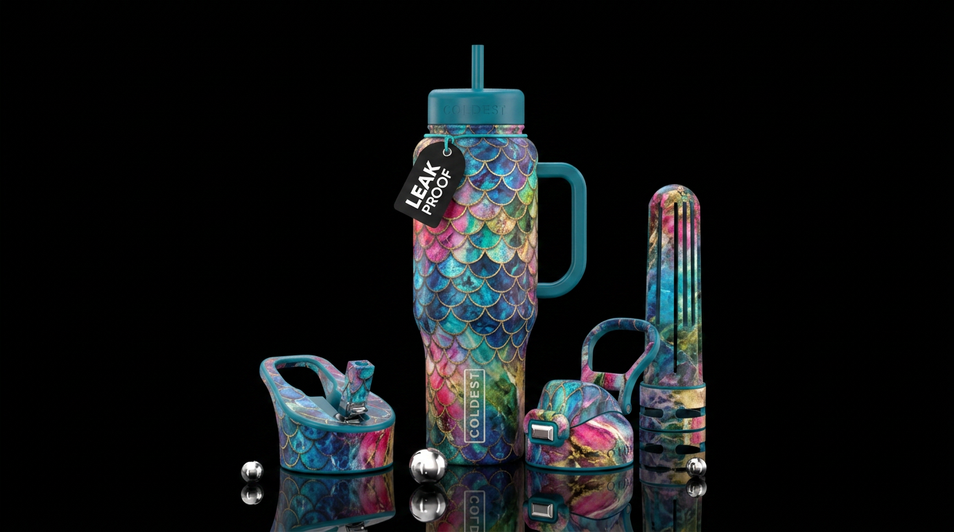 scales, marble, colorful water bottle design