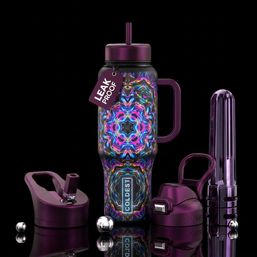 kaleidoscope, vibrant, beautiul, glowie water bottle design
