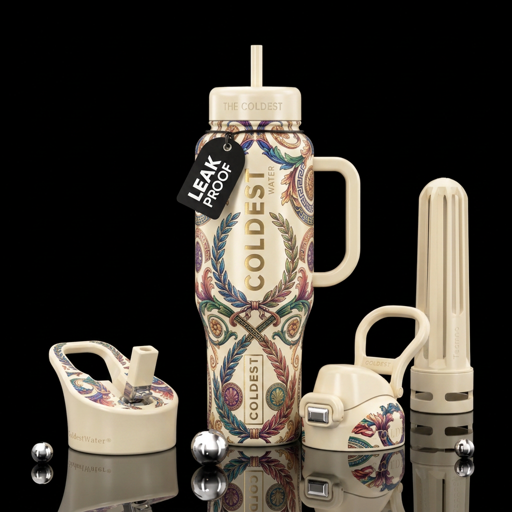 neoclassical, luxurious water bottle design