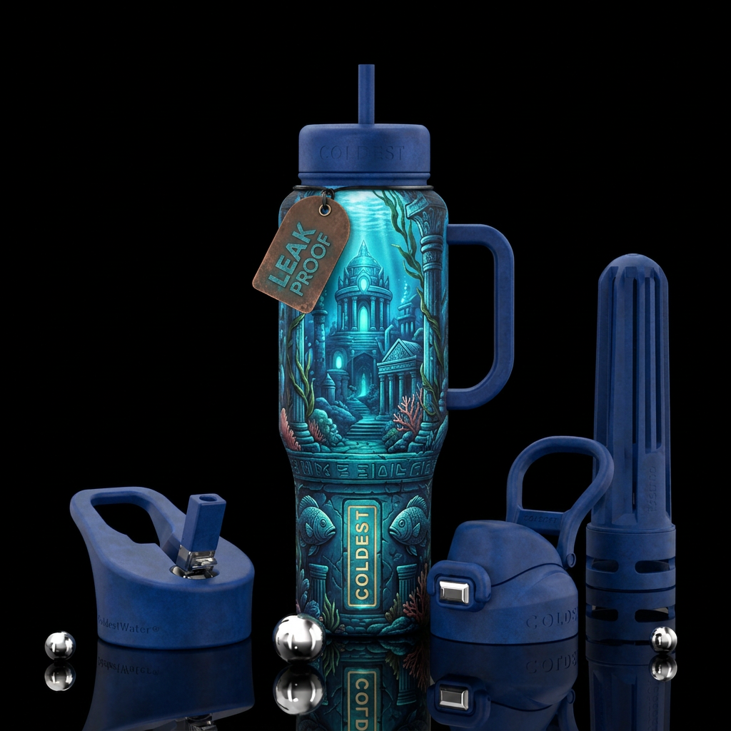atlantis, ancient, ocean, vibrant water bottle design