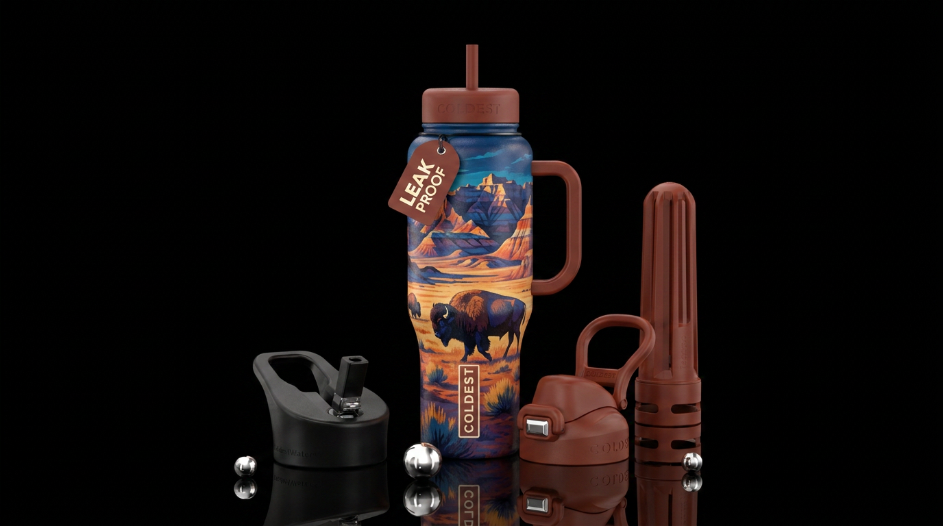 buffalo, peaceful, badlands, water bottle design