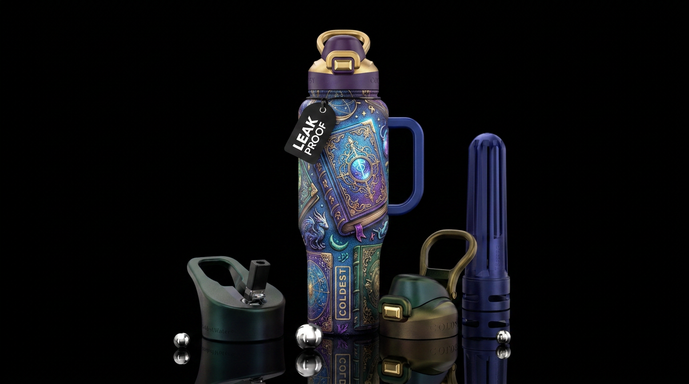 spell books, magical, fantasy water bottle design