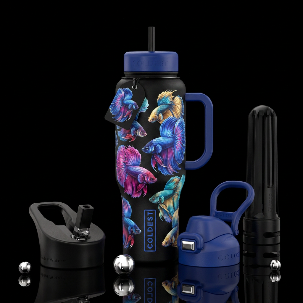 betta fish, beautiul, vibrant water bottle design