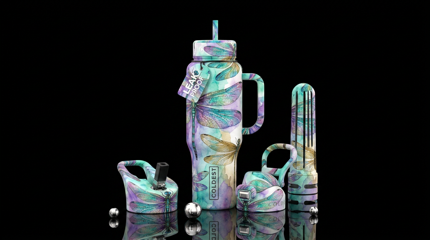 dragonfly, watercolor water bottle design