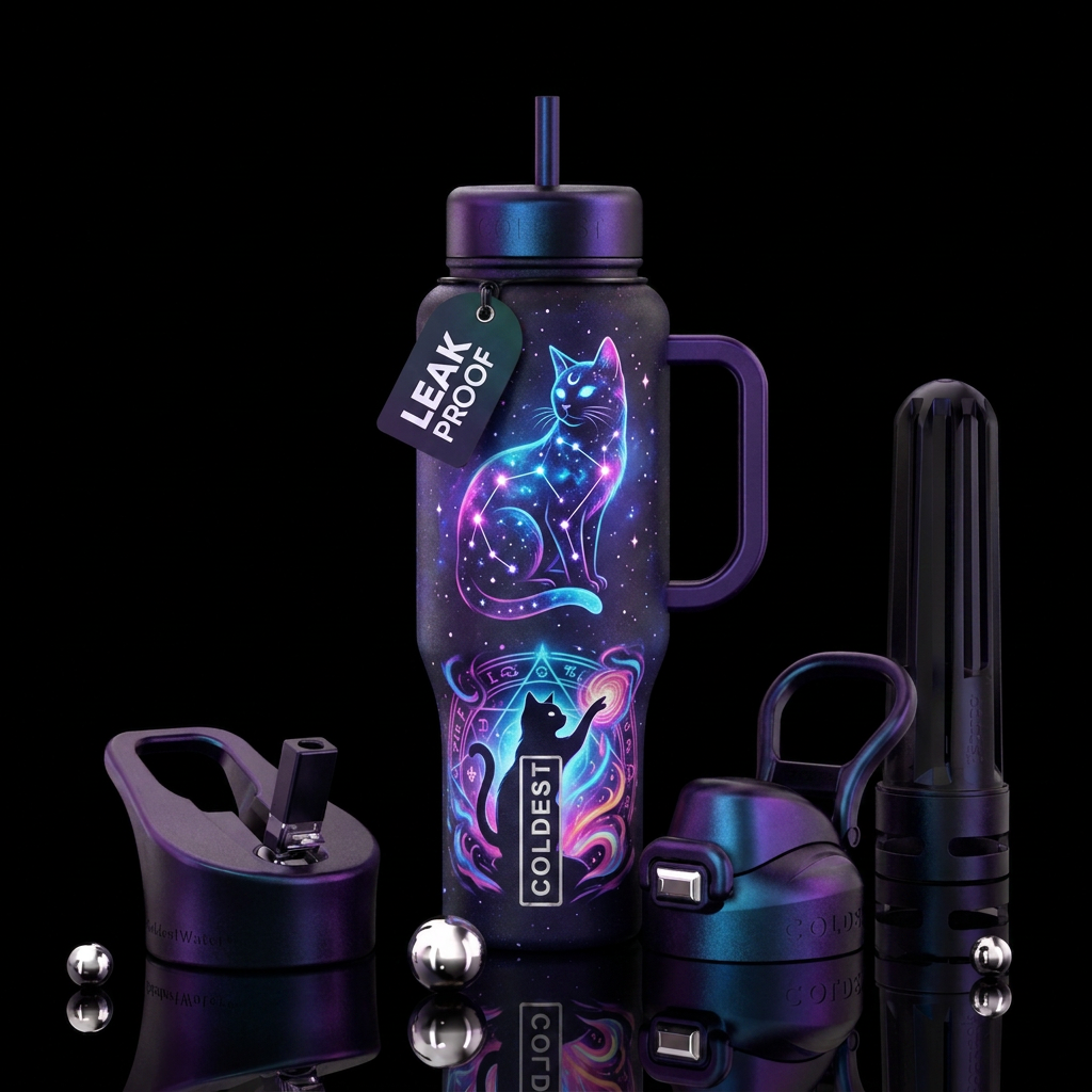 cat, magic, darkness water bottle design