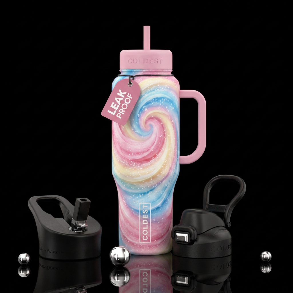 swirls, cotton candy, luxurious water bottle design