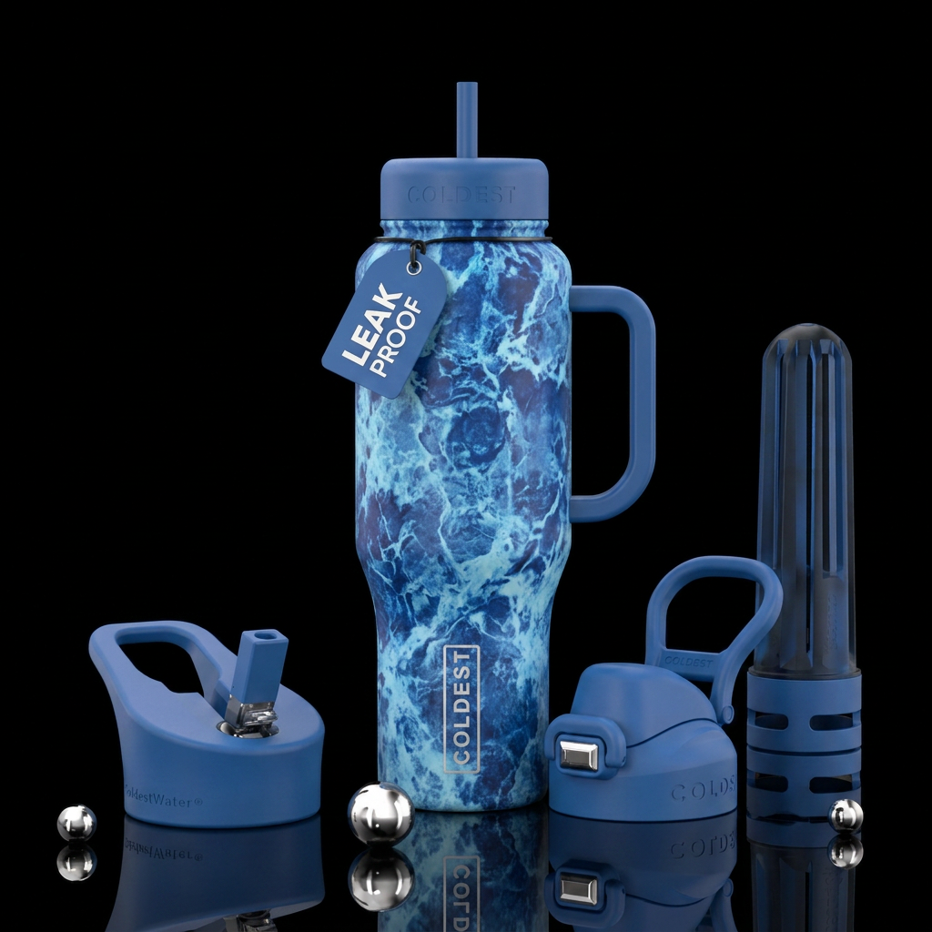 blue,, acid wash water bottle design