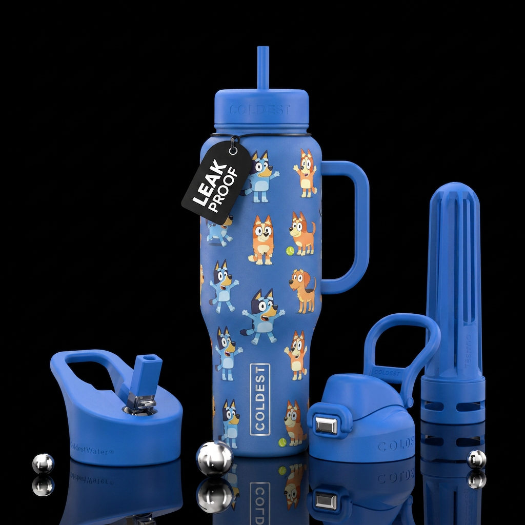 cartoon, dog, happy mood water bottle design